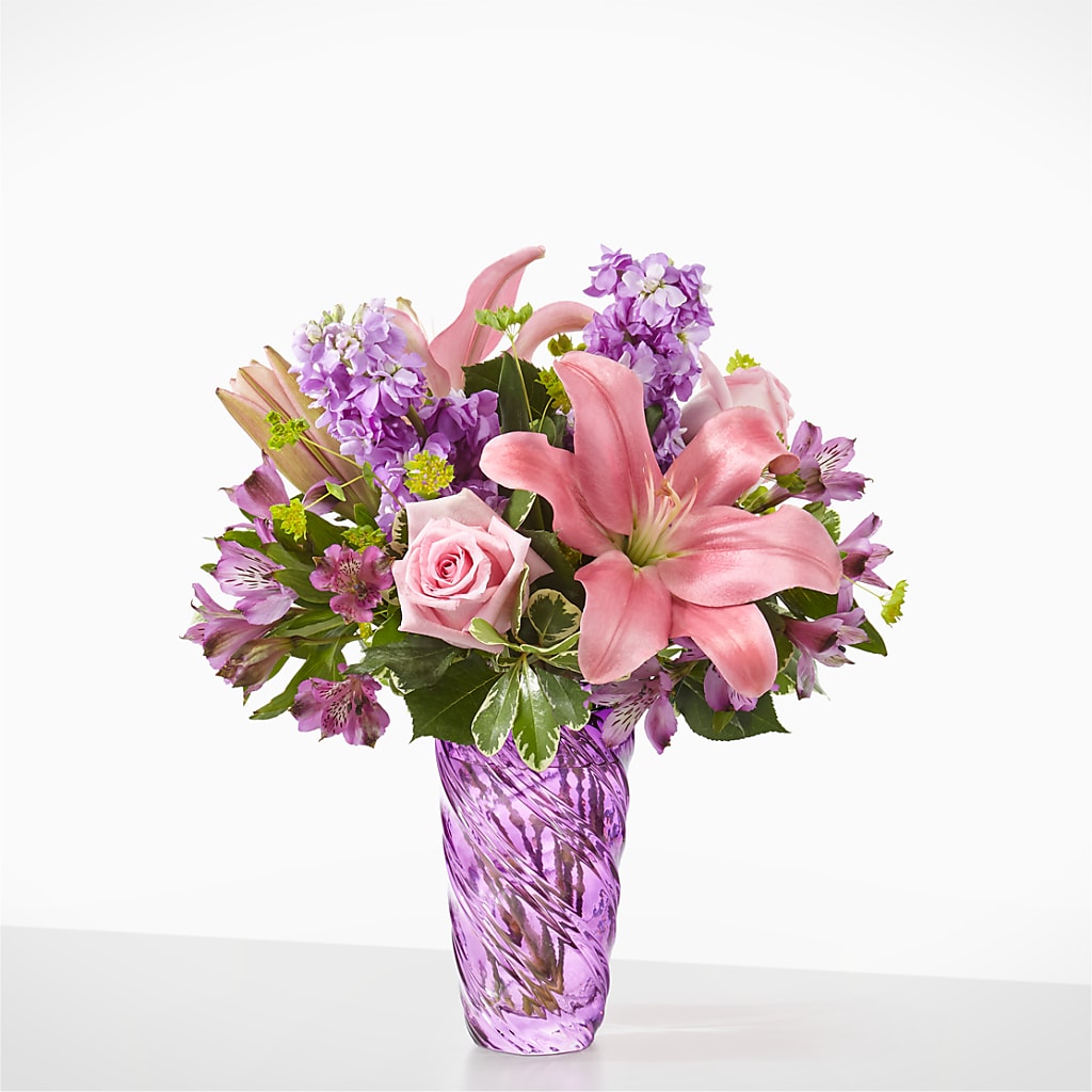 Precious Petals Bouquet with Luxe Swirl Vase – Sb Floral Too, Davenport IA