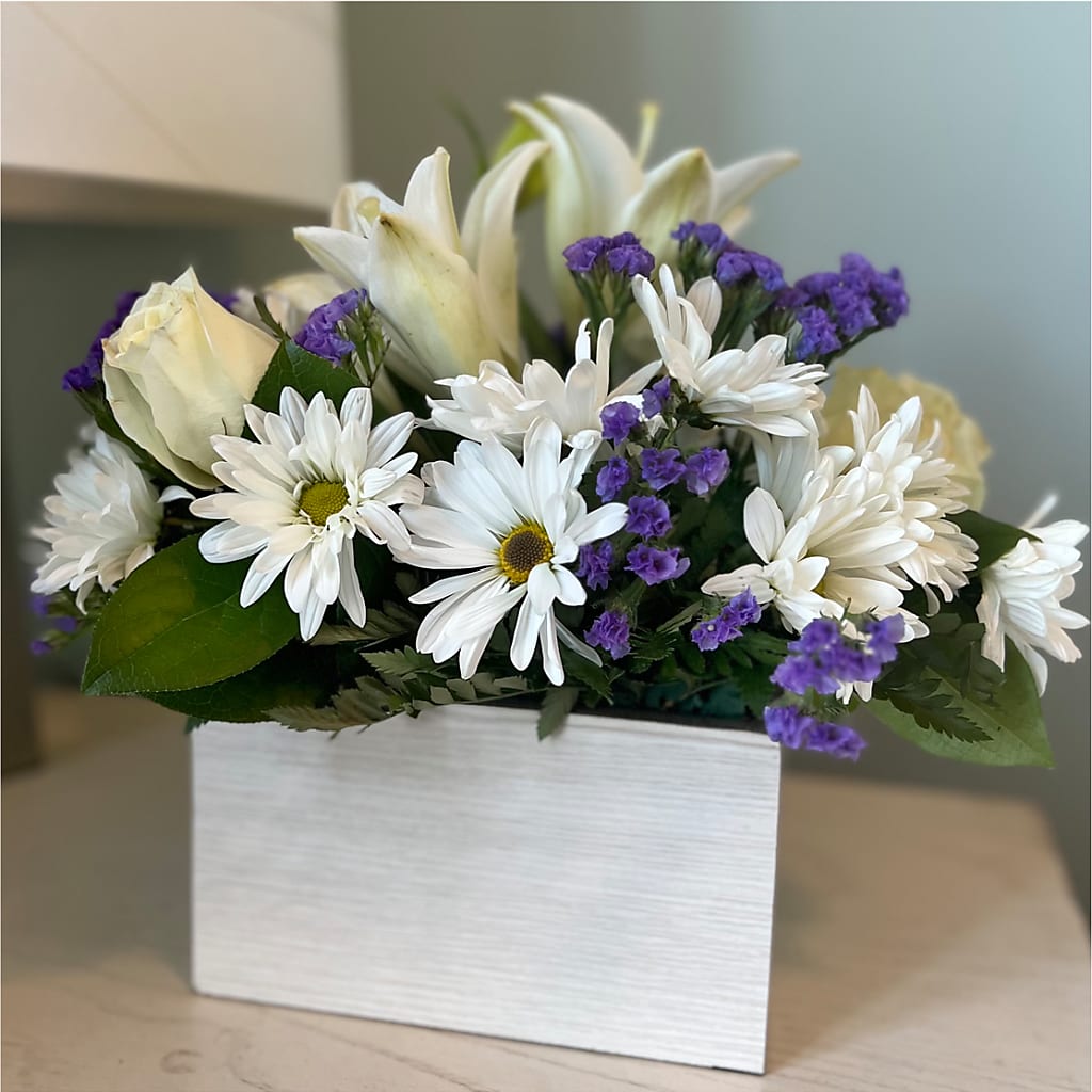Beyond Blue Box Bouquet –  Sb Floral Too, Davenport IA