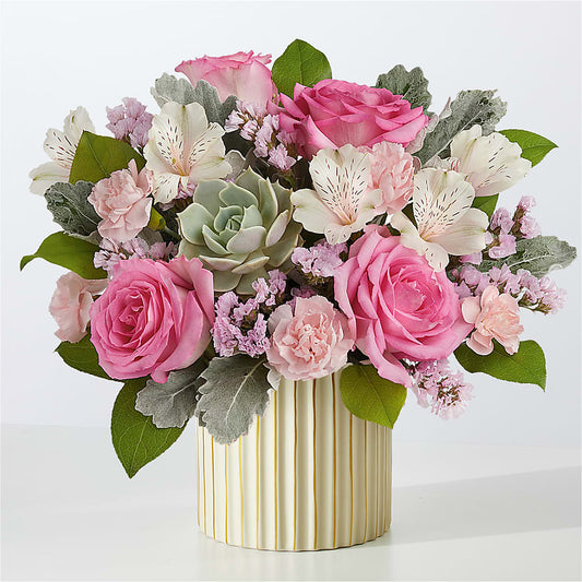 Dusty Rose Bouquet with Ivory Vase –  Sb Floral Too, Davenport IA